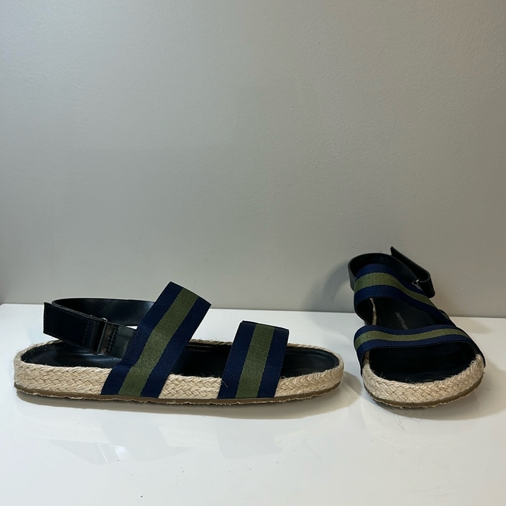 Saks Fifth Avenue Foley Navy Green Stripe Slingback Sandals Size 10 Preppy